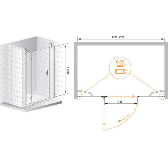 Душевая дверь Cezares 130 см BERGAMO-W-B-13-40+60/30-P-Cr-L, хром/матовое - фото 5
