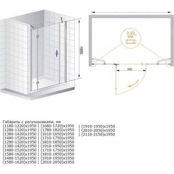 Душевая дверь Cezares 160 см BERGAMO-W-B-13-40+60/60-C-Cr-L, хром/прозрачное - фото 2