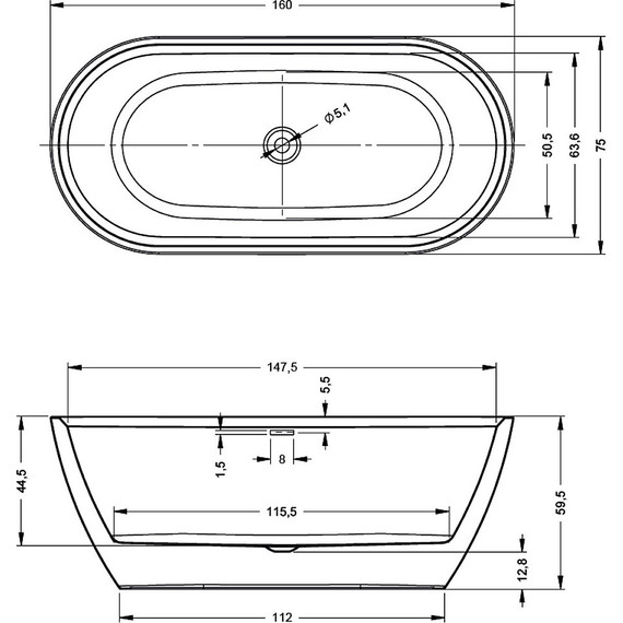 Ванна отдельностоящая Riho INSPIRE FS 160x75 см BD1000500000000 - фото, картинка 2 Ванна отдельностоящая Riho INSPIRE FS 160x75 см BD1000500000000 - фото 2