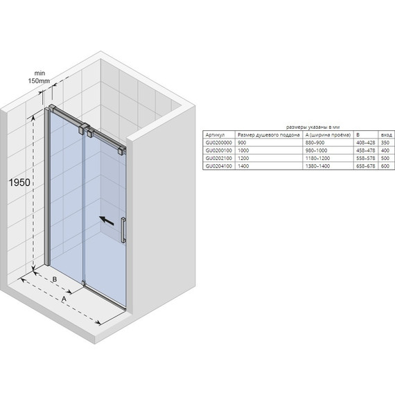 Душевая дверь Riho Ocean O104 140 см L/R хром/прозрачное - фото 2