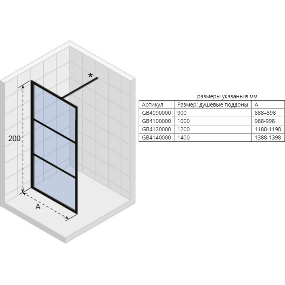 Боковая стенка Riho Grid GB 400 120 см с кронштейном в комплекте, черный/прозрачное - фото 2
