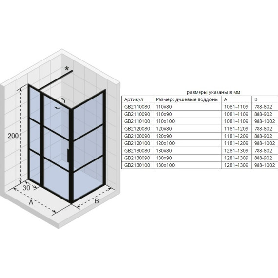 Душевое ограждение Riho Grid GB 203 120х100 см L/R с кронштейном в комплекте, черный/прозрачное - фото 3