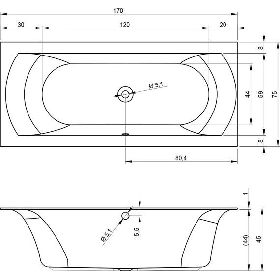 Ванна акриловая Riho LINARES VELVET 170x75 см B141001105, Размер - мм: 1700х750 - фото 5