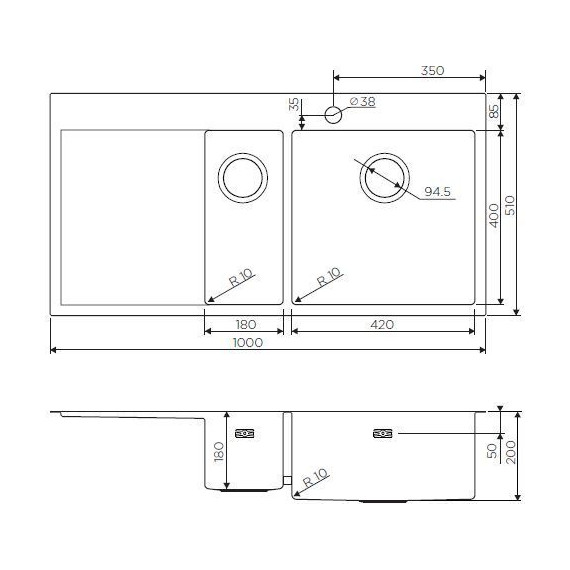 Кухонная мойка Omoikiri AKISAME 100-2-LG-R (4973090) 1,2 мм, светлое золото, Цвет производителя: светлое золото - фото 5