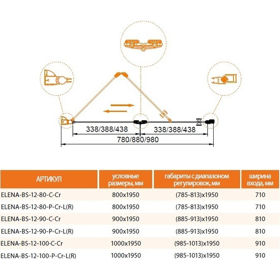 Душевая дверь Cezares 90 см ELENA-W-BS-12-90-C-Cr, хром/прозрачное - фото 2