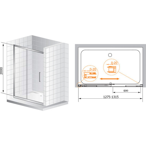 Душевая дверь Cezares 130 см PREMIER-SOFT-W-BF-1-130-C-Cr-IV, хром/прозрачное - фото 2