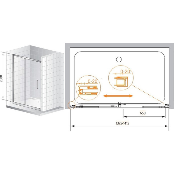 Душевая дверь Cezares 140 см PREMIER-SOFT-W-BF-1-140-C-Cr-IV, хром/прозрачное - фото 2