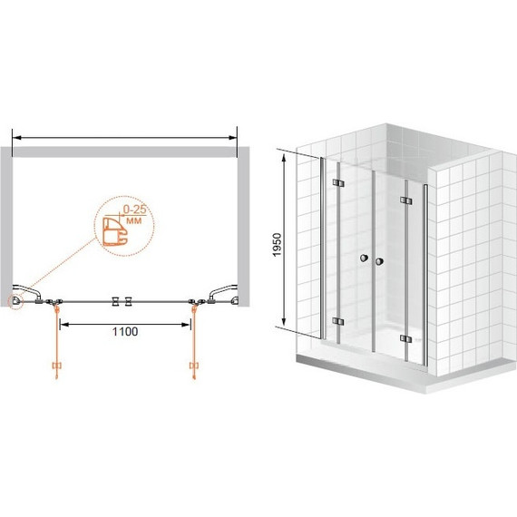 Душевая дверь Cezares 235 см VERONA-W-B-22-240-C-Cr, хром/прозрачное - фото 2