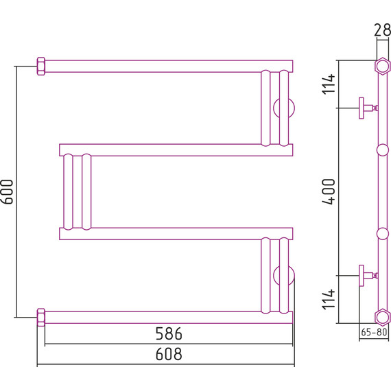 Полотенцесушитель водяной Сунержа High-Tech model "M" П4 600x600 мм 00-0050-6060 - фото 9