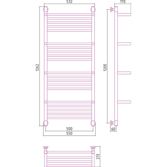 Полотенцесушитель водяной Сунержа Богема 4 полки+ П20 1200x500 мм 00-0224-1250 - фото 7