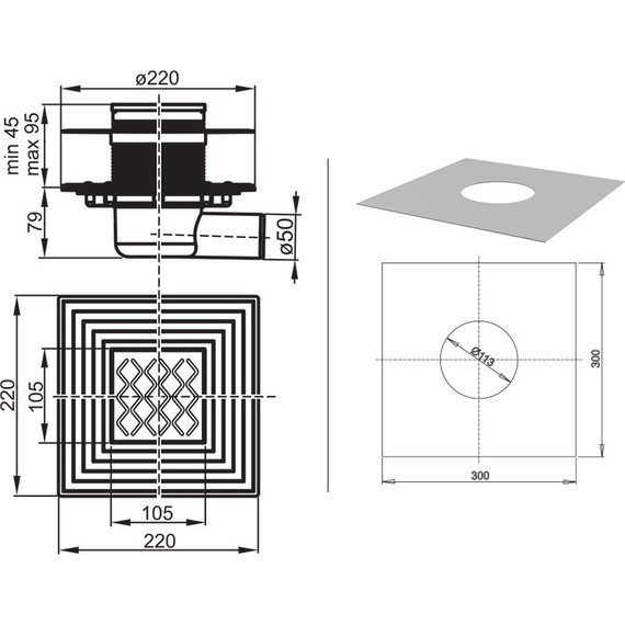 Сливной трап Ravak SN501 105х105/50 X01435 - фото 3