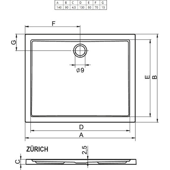 Акриловый поддон Riho Zurich 256 140х90 см D001010005 - фото 2