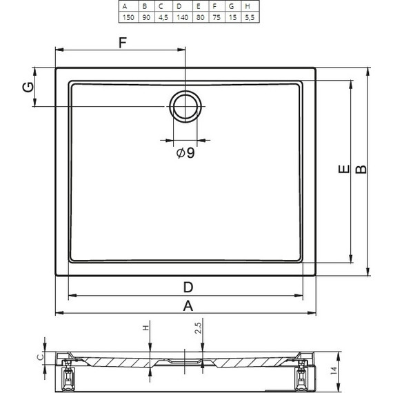 Акриловый поддон Riho Davos 265 150х90 см D002002005 - фото 2