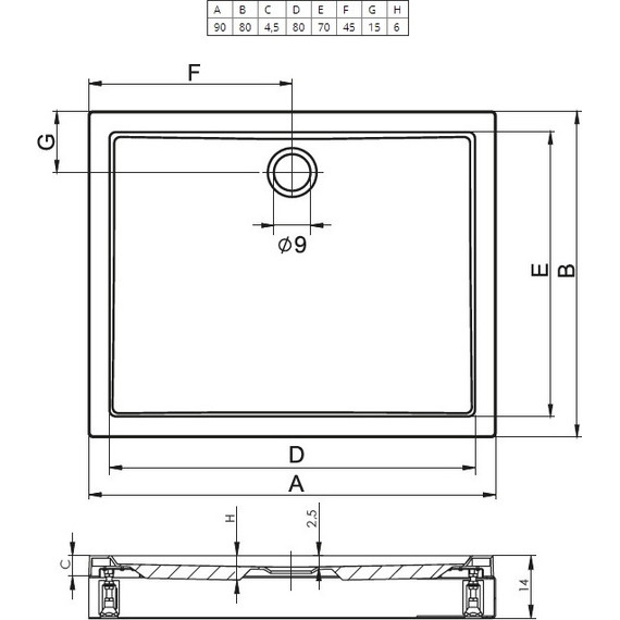 Акриловый поддон Riho Davos 271 90х80 см D002012005 - фото 2