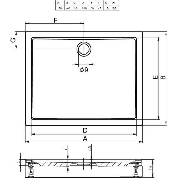Акриловый поддон Riho Davos 245 150х80 см D002016005 - фото 2