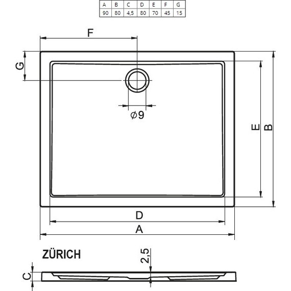 Акриловый поддон Riho Zurich 270 90х80 см D001013005 - фото 2