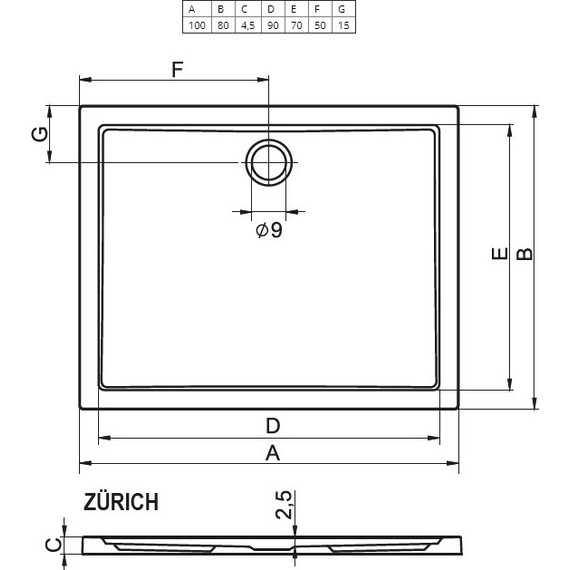 Акриловый поддон Riho Zurich 272 100х80 см D001014005 - фото 2