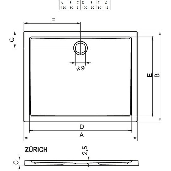 Акриловый поддон Riho Zurich 276 180х90 см D001020005 - фото 2