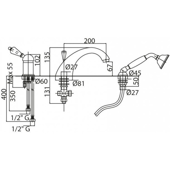 Смеситель для ванны Cezares Vintage BVDM-01-Sw - фото, картинка 2 Смеситель для ванны Cezares Vintage BVDM-01-Sw - фото 2