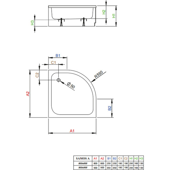Поддон акриловый Radaway Samos A900 90х90 см 4S99300-03 - фото 2