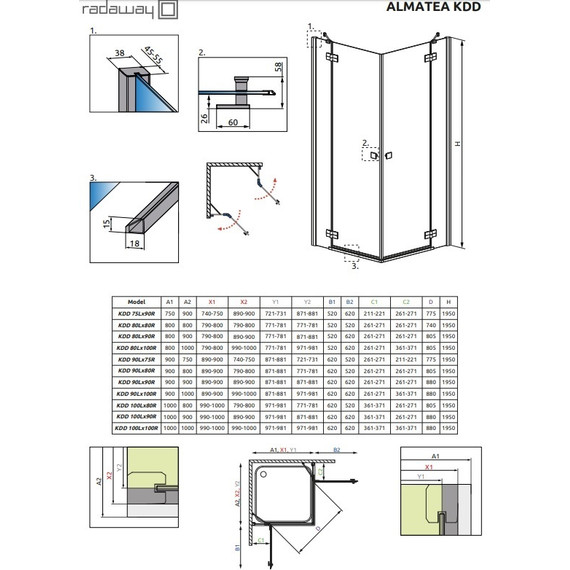 Душевое ограждение Radaway Almatea KDD 90х90 см, хром/прозрачное - фото 3