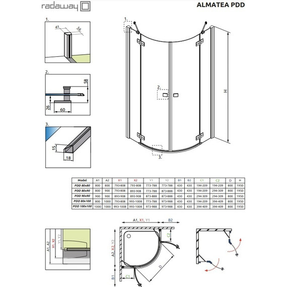 Душевое ограждение Radaway Almatea PDD 90х90 см, хром/тонированное - фото 4