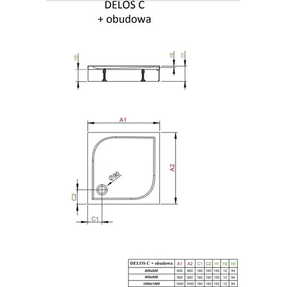 Поддон акриловый Radaway Delos C1000 100х100 см 4C11170-03 - фото 2