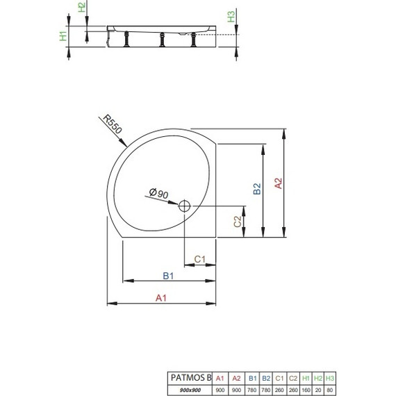 Поддон акриловый Radaway Patmos B900 90х90 см 4T99155-03 - фото 2