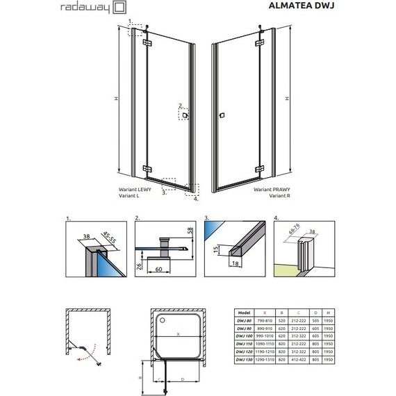 Душевая дверь Radaway Almatea DWJ L 80 см, хром/прозрачное - фото 3