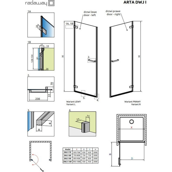 Душевая дверь Radaway Arta DWJ I 80 см L/R, хром/прозрачное - фото 2