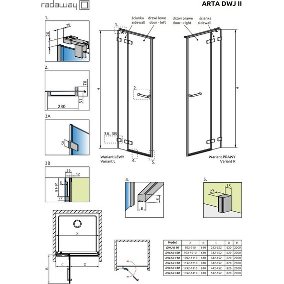 Душевая дверь Radaway Arta DWJ II 110 см L/R, хром/прозрачное - фото 2