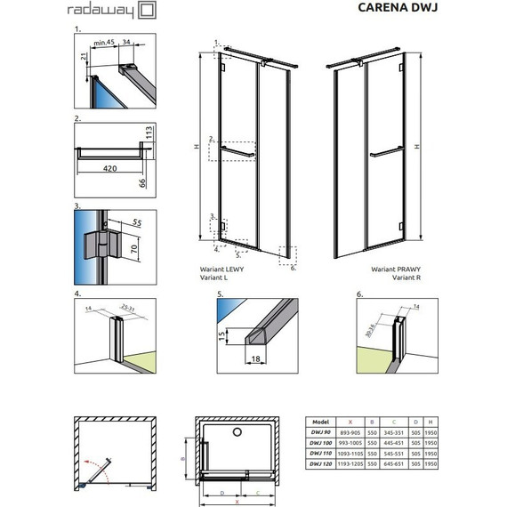 Душевая дверь Radaway Carena DWJ 120 см L/R, хром/прозрачное - фото 3