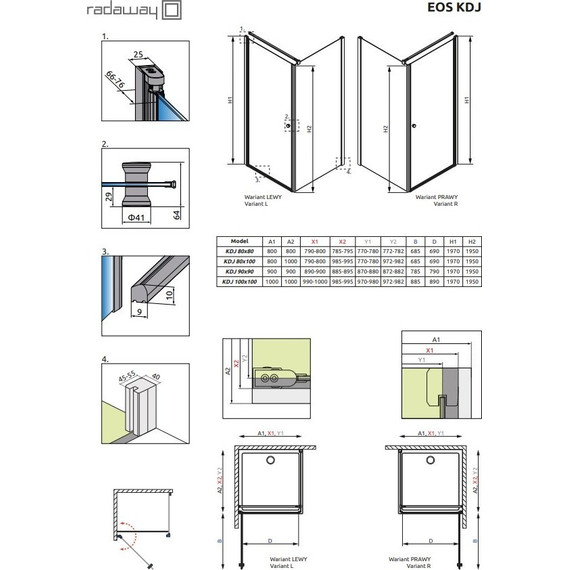 Душевое ограждение Radaway EOS KDJ 90х90 см L/R, хром/матовое - фото 3