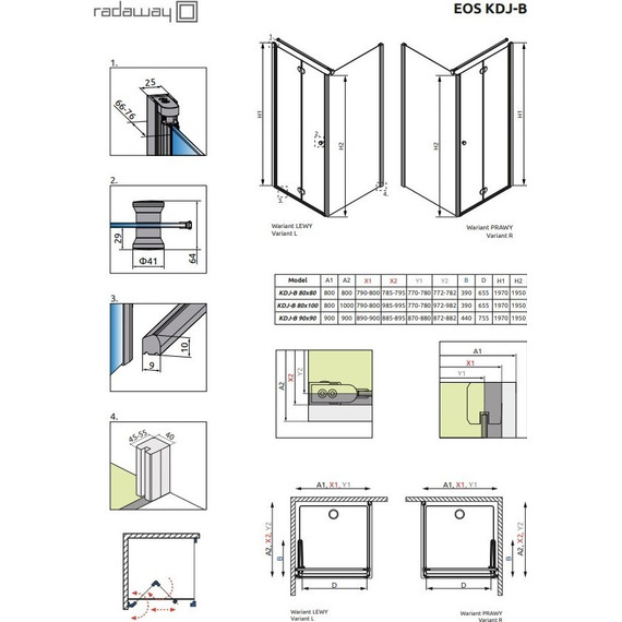 Душевое ограждение Radaway EOS KDJ-B 80х80 см L/R, хром/матовое - фото 3