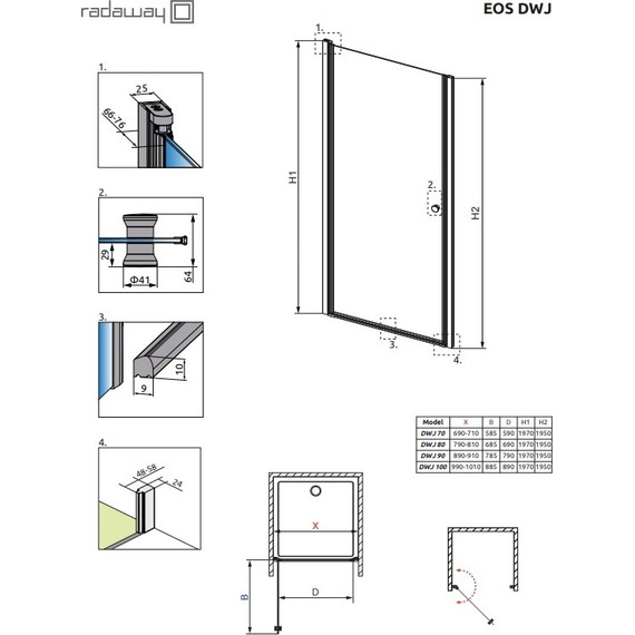 Душевая дверь Radaway EOS DWJ 90 см, хром/прозрачное - фото 3