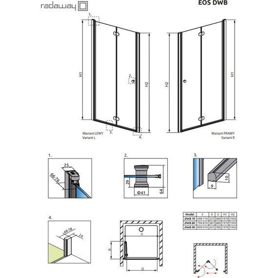 Душевая дверь Radaway EOS DWB 90 см L/R, хром/прозрачное - фото 3
