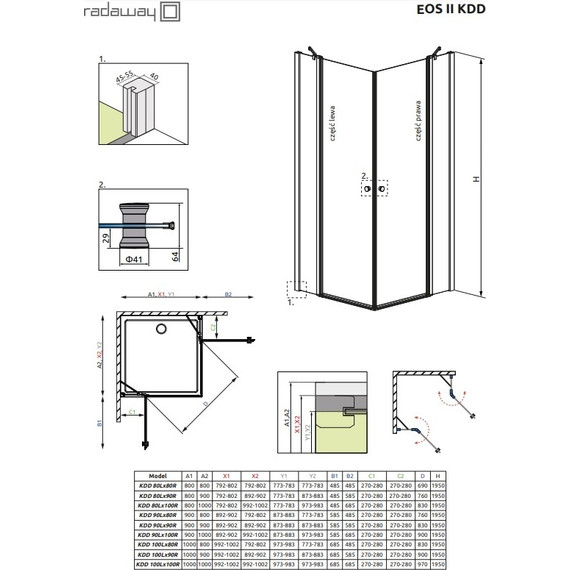 Душевое ограждение Radaway EOS II KDD 90х90 см, хром/прозрачное - фото 3