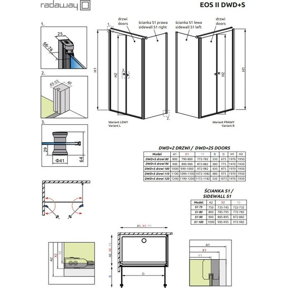 Душевое ограждение Radaway EOS II DWD+S1 90х90 см L/R, хром/прозрачное - фото 3