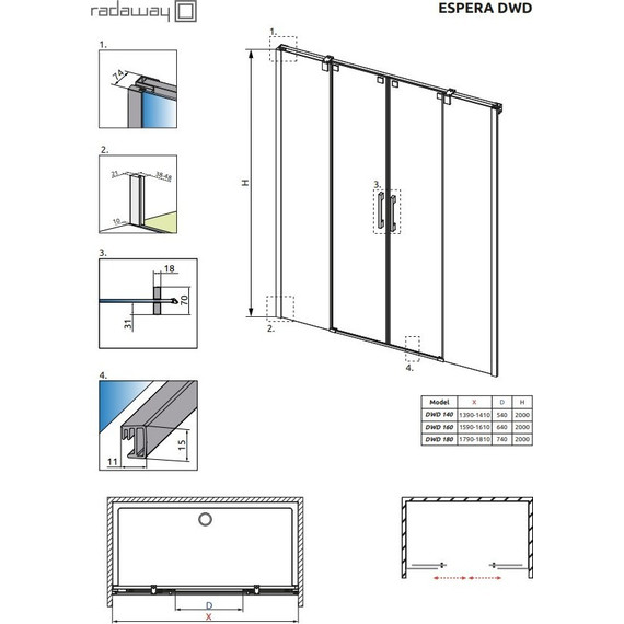 Душевая дверь Radaway Espera DWD 160 см, хром/прозрачное - фото 2