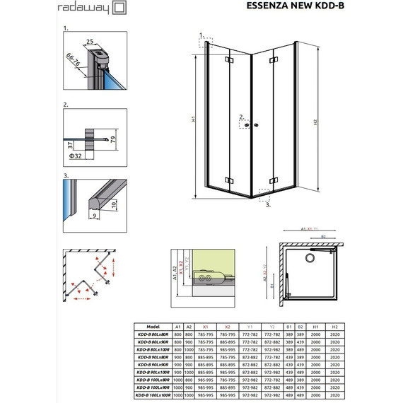 Душевое ограждение Radaway Essenza New KDD-B 90х90 см, хром/прозрачное - фото 3