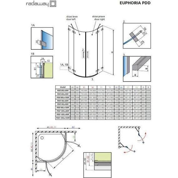 Душевое ограждение Radaway Euphoria PDD 90х90 см, хром/прозрачное - фото 3