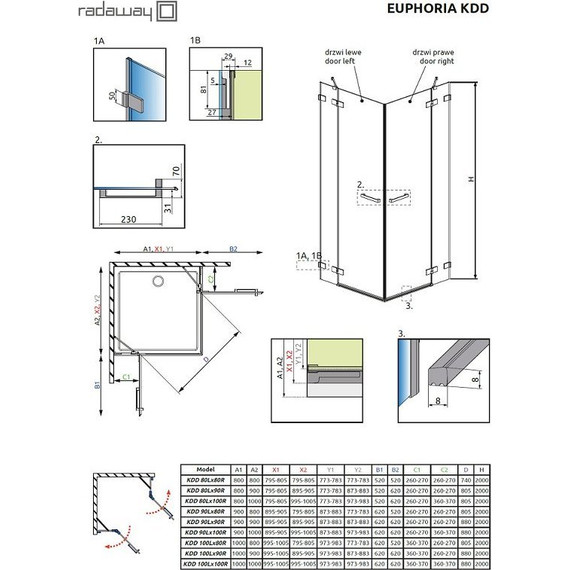 Душевое ограждение Radaway Euphoria KDD 90х90 см, хром/прозрачное - фото 3