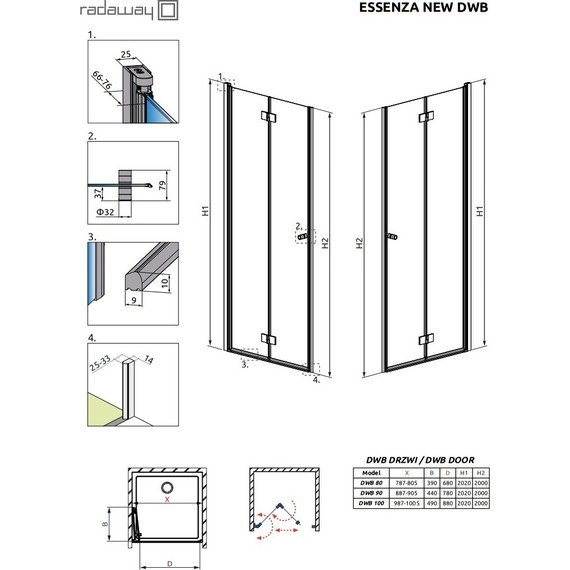 Душевая дверь Radaway Essenza New DWB 100 см L/R, хром/прозрачное - фото 3