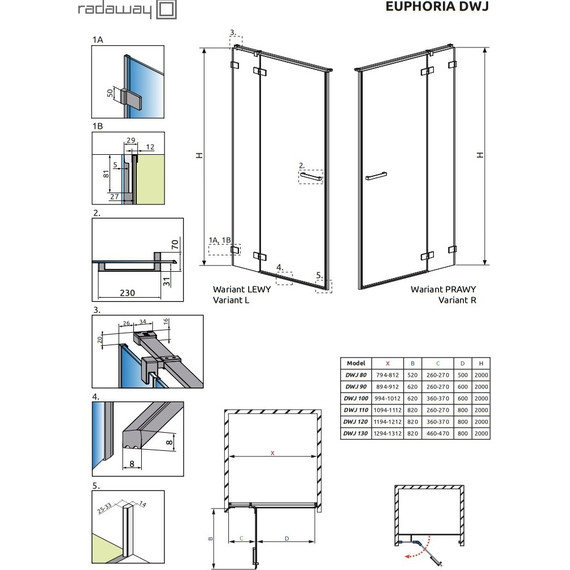 Душевая дверь Radaway Euphoria DWJ 100 см L/R, хром/прозрачное - фото 2