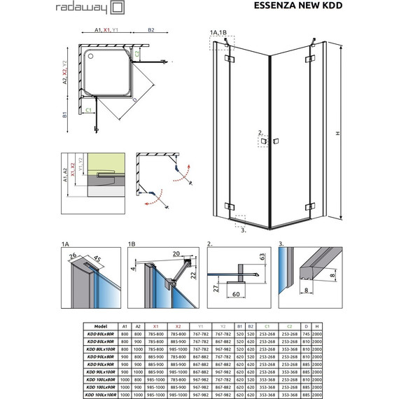 Душевое ограждение Radaway Essenza New Black KDD 80х80 см, черный/прозрачное - фото 3