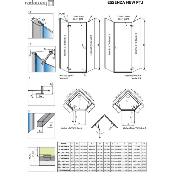 Душевое ограждение Radaway Essenza New Black PTJ 90х90 см L/R, черный/прозрачное - фото 3
