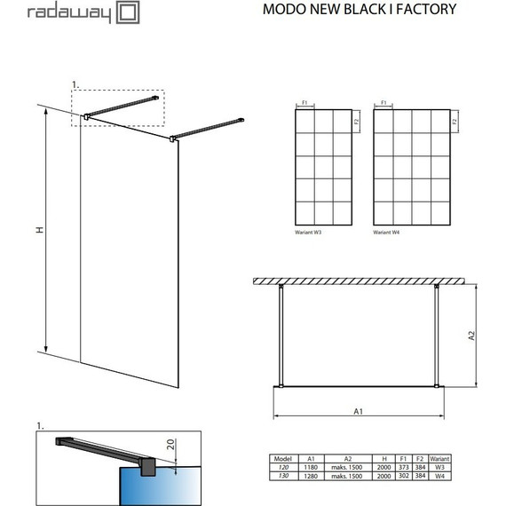 Душевая перегородка Radaway Modo New Black I Factory 120x200 см черный/прозрачное - фото 2