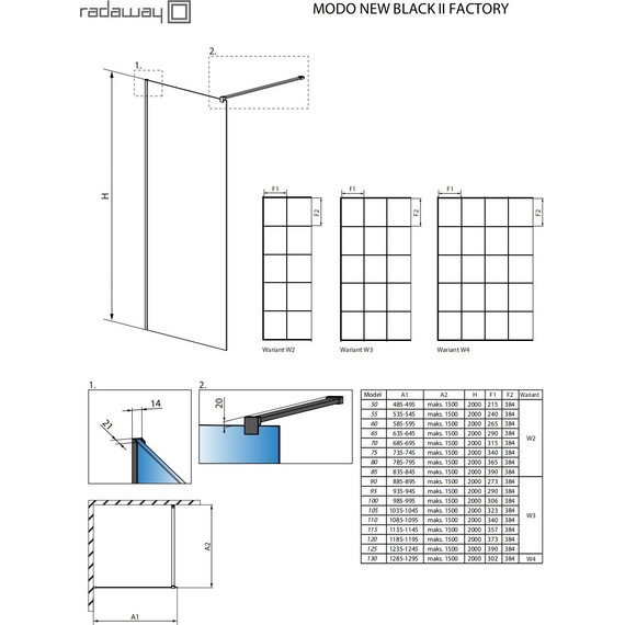 Душевая перегородка Radaway Modo New Black II Factory 100x200 см черный/прозрачное - фото 2
