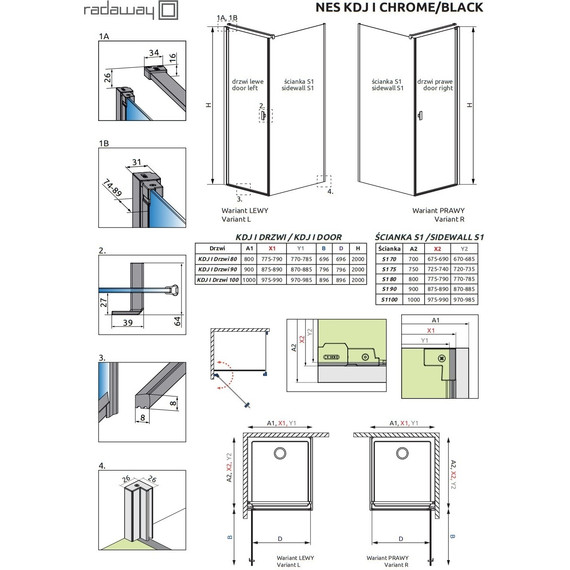 Душевое ограждение Radaway Nes KDJ I 100х80 см L/R, хром/прозрачное - фото 3