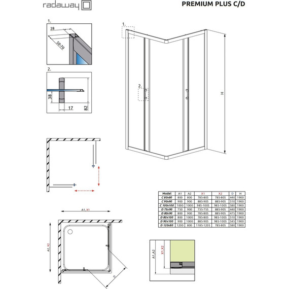 Душевое ограждение Radaway Premium Plus D 80х90х190 см, хром/прозрачное - фото 3